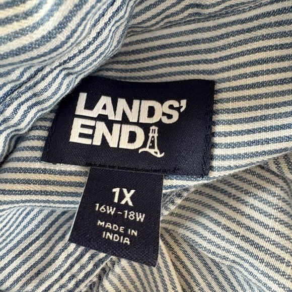 Lands’ End Women’s Blue & White Stripe Button Down Shirt 100% Lyocell Size 1X - Picture 7 of 11